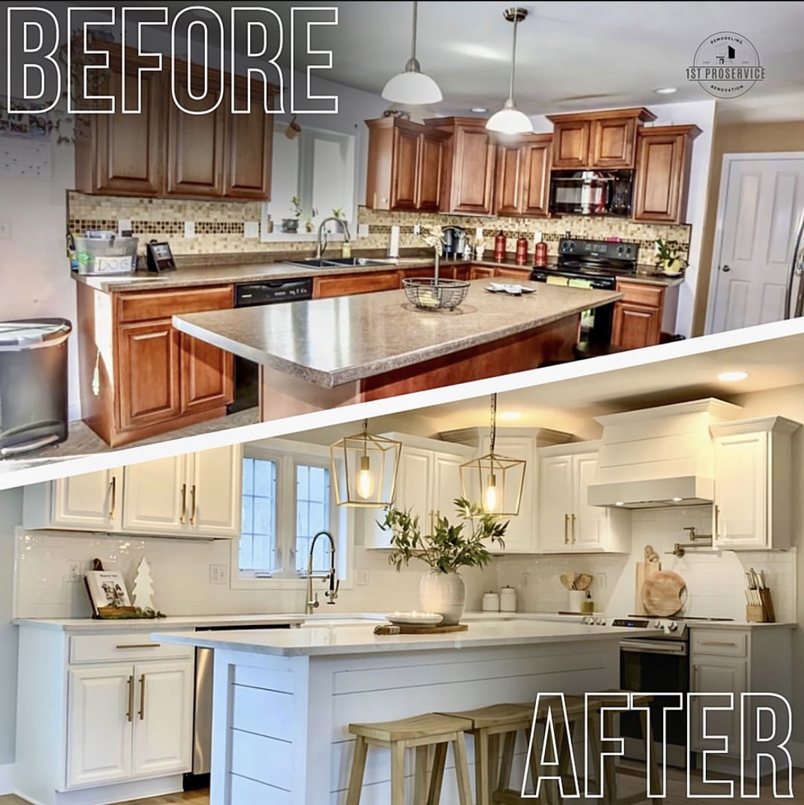 Kitchen remodel by 1st Proservice, before and after