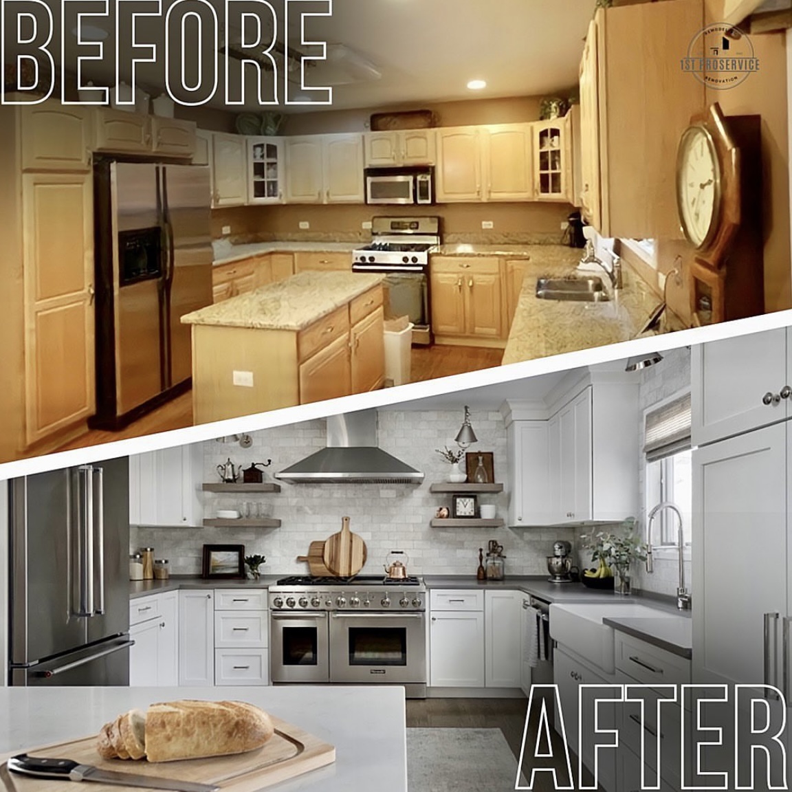 Full kitchen renovation by 1st Proservice, before and after