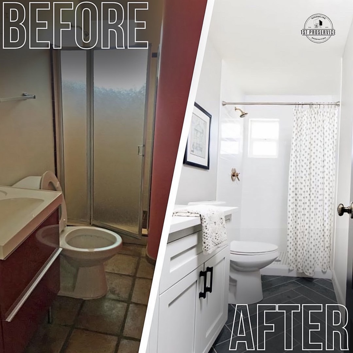 Bathroom remodel by 1st Proservice, before and after