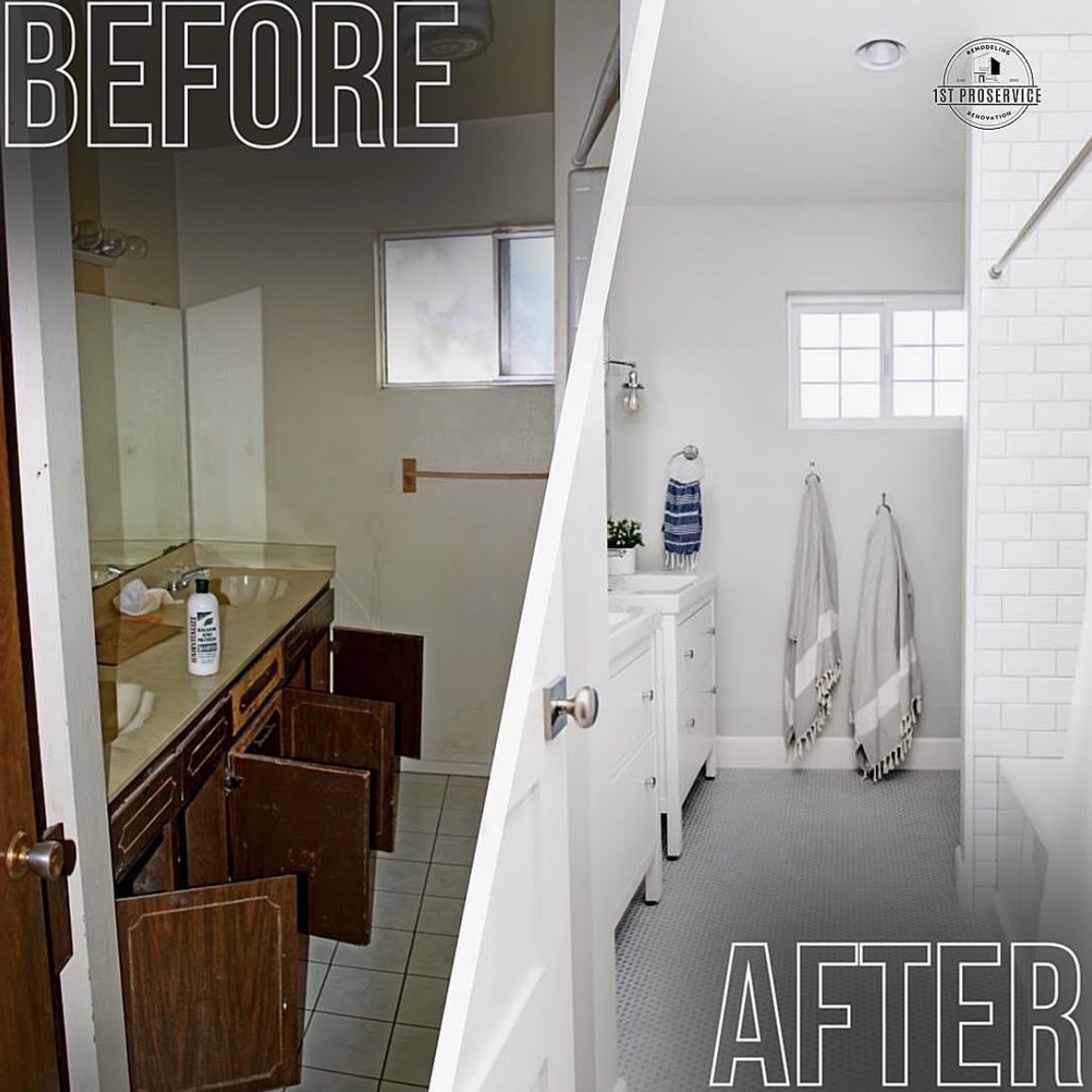 Bathroom transformation by 1st Proservice, before and after